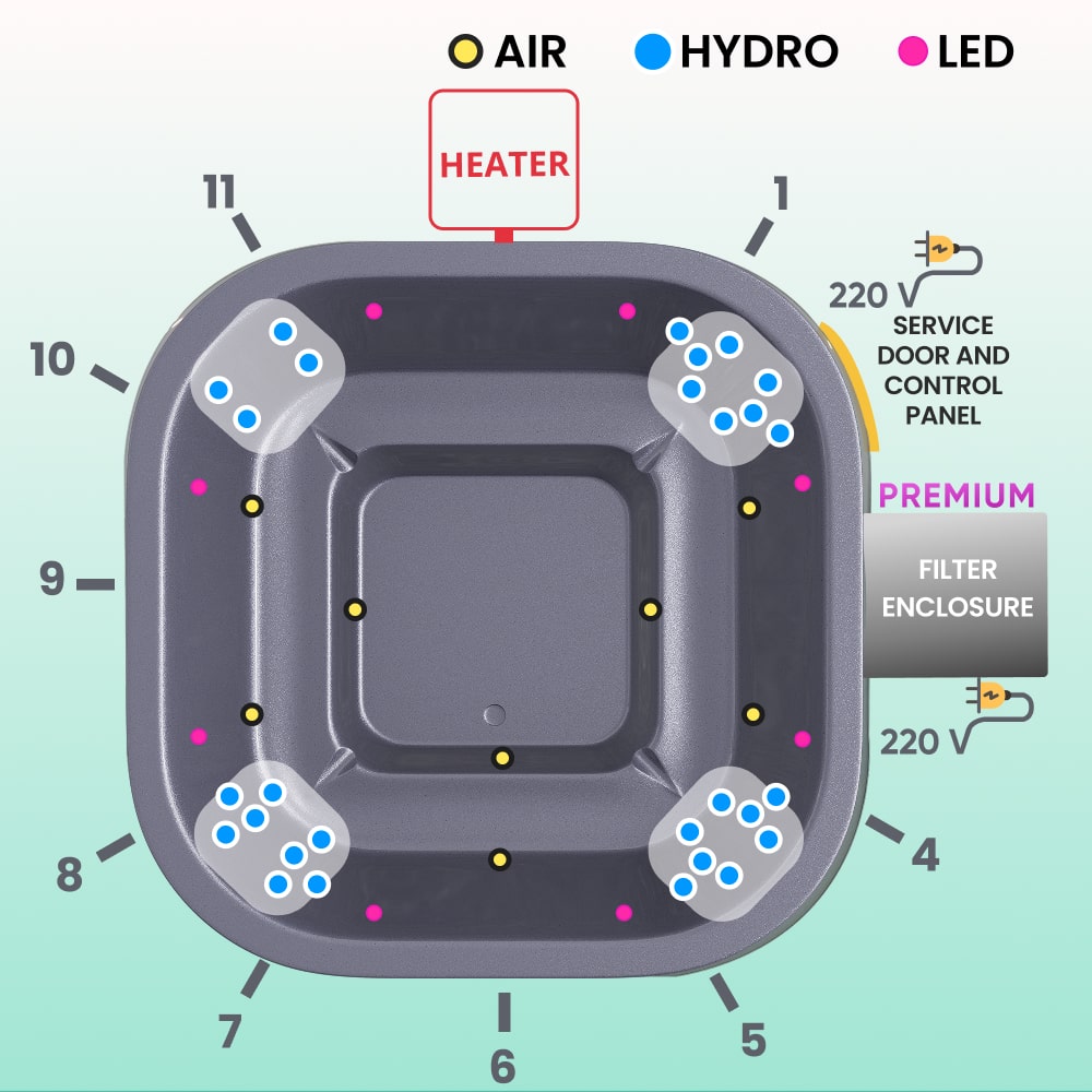 Square Wood Fired Hot Tub for 4-8 | Targeted Massage With 28 Hydro Jets | External Heater