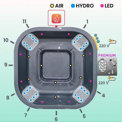 Premium Sandfilter Square Wood Fired Hot Tub with Jets | External stove | 24 jets | 4–8 seater