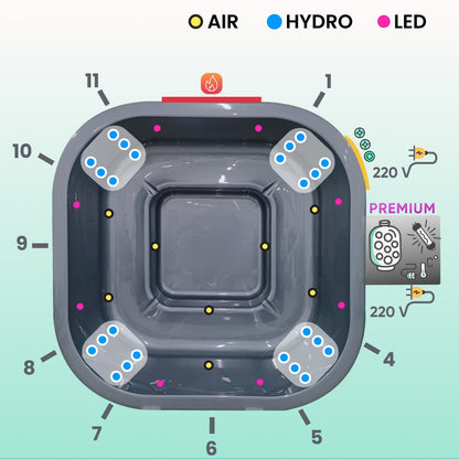 Premium Sandfilter Square Wood Fired Hot Tub with Jets | Horizon™ stove | 24 jets | 4–8 seater