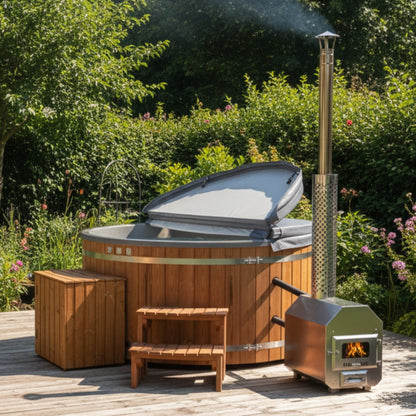 Wood Fired Hot Tub with Jets | External stove, sand filter & UV-C | 16 jets | 4–8 seater
