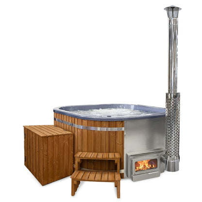 Premium Sandfilter Square Wood Fired Hot Tub with Jets | Horizon™ stove | 24 jets | 4–8 seater