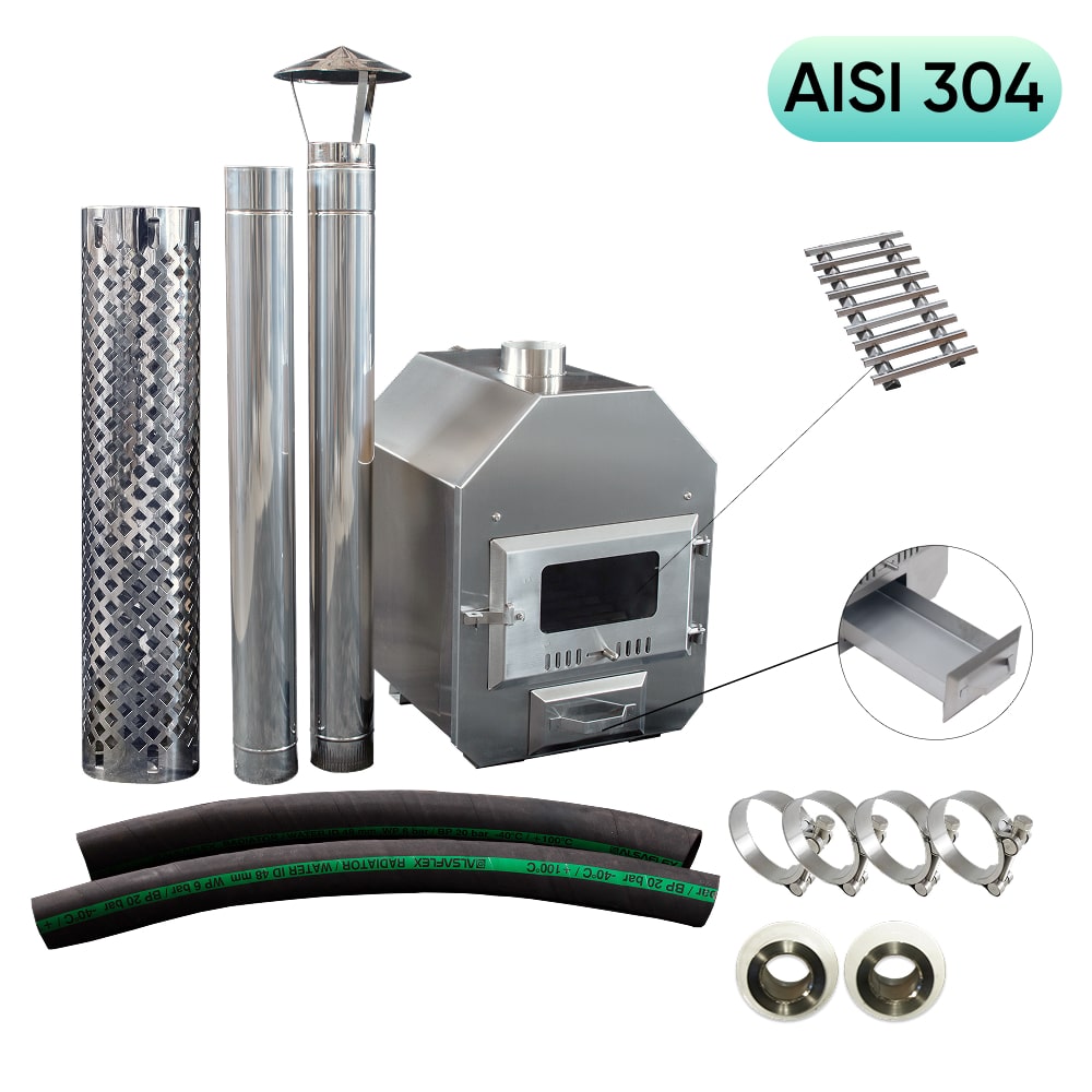 26 kW Full Kit UKO Octa S Wood Burning Hot Tub Stove | Stainless Steel AISI 304