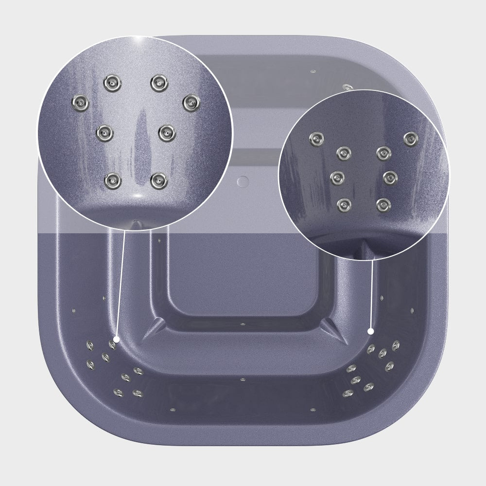 Square Wood Fired Hot Tub for 4-8 | With 28 Hydro Jets | Horizon Heater