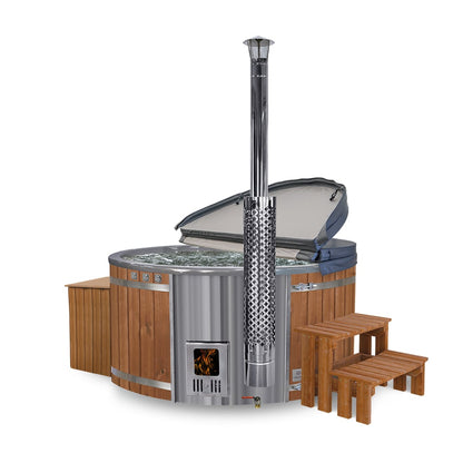 Premium Sandfilter Wood Fired Hot Tub with Jets | Integrated stove AISI 316 | 24 Hydro jets | 4–6 seater