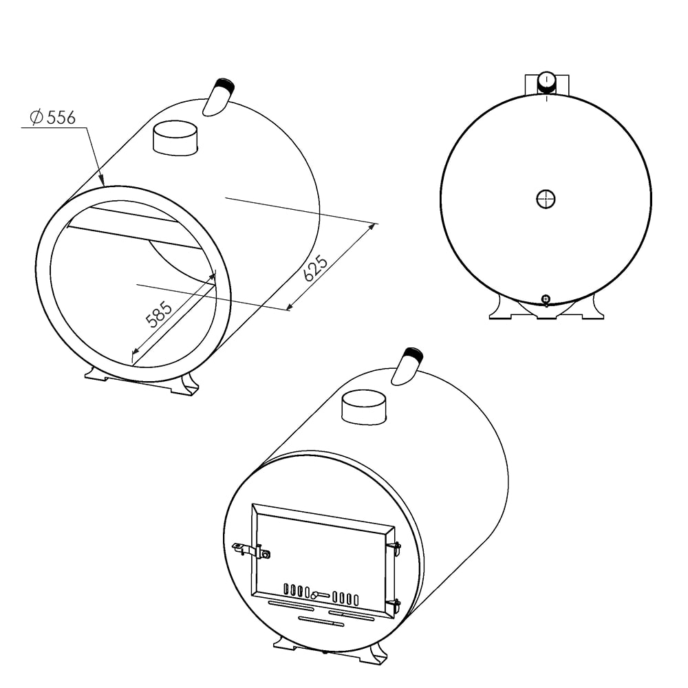 Technical drawing of AISI 304 external stainless steel heater 